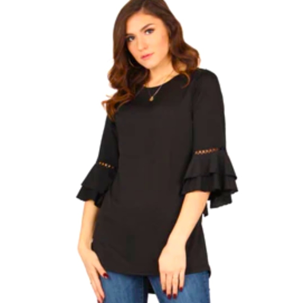 Black Crochet Accent Sleeve Tunic